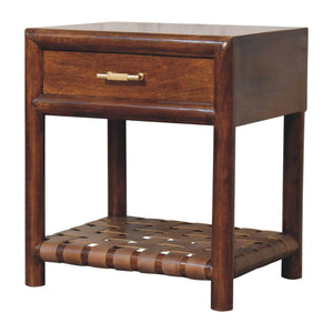 HomeRoots 20" Chestnut Solid Wood Nightstand with Leather Shelf - Stylish Storage for Small Spaces & Decor 651553
