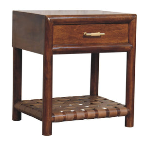 HomeRoots 20" Chestnut Solid Wood Nightstand with Leather Shelf - Stylish Storage for Small Spaces & Decor 651553