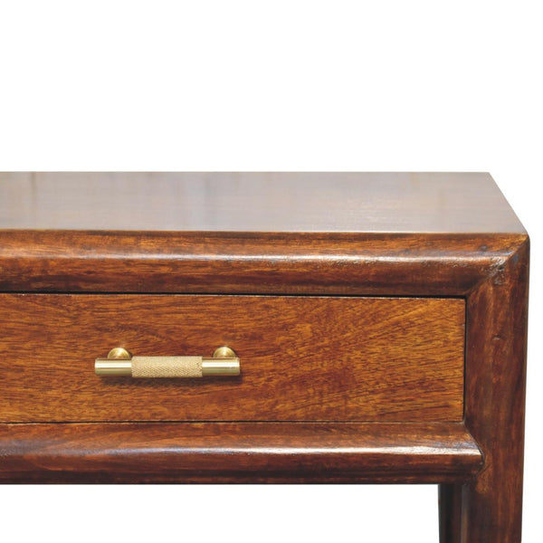 HomeRoots 20" Chestnut Solid Wood Nightstand with Leather Shelf - Stylish Storage for Small Spaces & Decor 651553