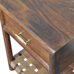 HomeRoots 20" Chestnut Solid Wood Nightstand with Leather Shelf - Stylish Storage for Small Spaces & Decor 651553