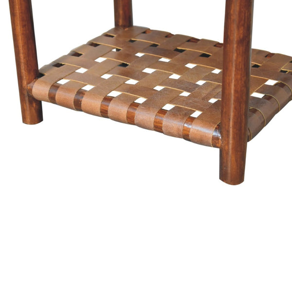 HomeRoots 20" Chestnut Solid Wood Nightstand with Leather Shelf - Stylish Storage for Small Spaces & Decor 651553
