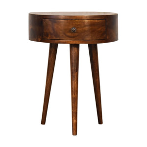 HomeRoots 21" Brown Solid Wood Round Nightstand with Drawer - Elegant Accent Table for Any Room Decor 651556
