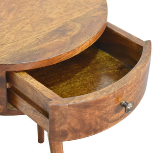 HomeRoots 21" Brown Solid Wood Round Nightstand with Drawer - Elegant Accent Table for Any Room Decor 651556