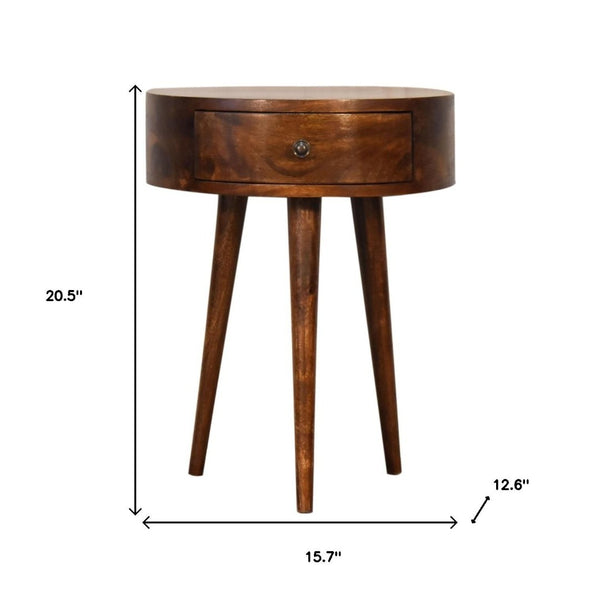 HomeRoots 21" Brown Solid Wood Round Nightstand with Drawer - Elegant Accent Table for Any Room Decor 651556