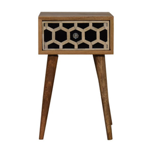 HomeRoots 20" Handcrafted Solid Wood Nightstand with Geometric Bone Inlay - Stylish Storage for Small Spaces 651557