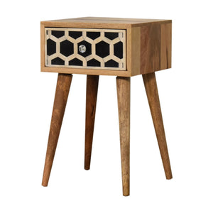 HomeRoots 20" Handcrafted Solid Wood Nightstand with Geometric Bone Inlay - Stylish Storage for Small Spaces 651557
