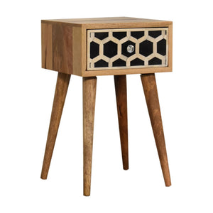 HomeRoots 20" Handcrafted Solid Wood Nightstand with Geometric Bone Inlay - Stylish Storage for Small Spaces 651557