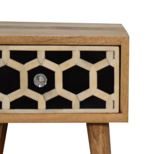HomeRoots 20" Handcrafted Solid Wood Nightstand with Geometric Bone Inlay - Stylish Storage for Small Spaces 651557