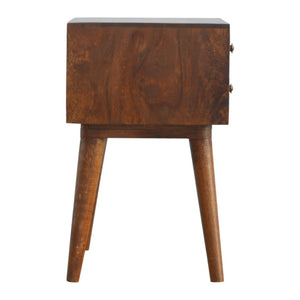 HomeRoots 22" Chestnut Mango Wood Nightstand with Brass Geometric Inlay – Stylish Two-Drawer Accent Table 651558