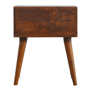 HomeRoots 22" Chestnut Mango Wood Nightstand with Brass Geometric Inlay – Stylish Two-Drawer Accent Table 651558