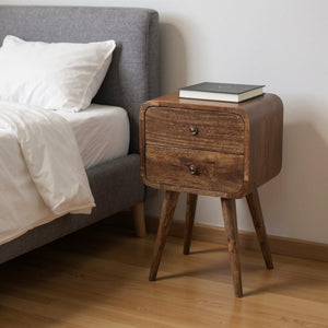 HomeRoots 22" Rustic Solid Mango Wood Nightstand with Two Drawers – Handcrafted, Distressed Finish, Versatile Accent 651559