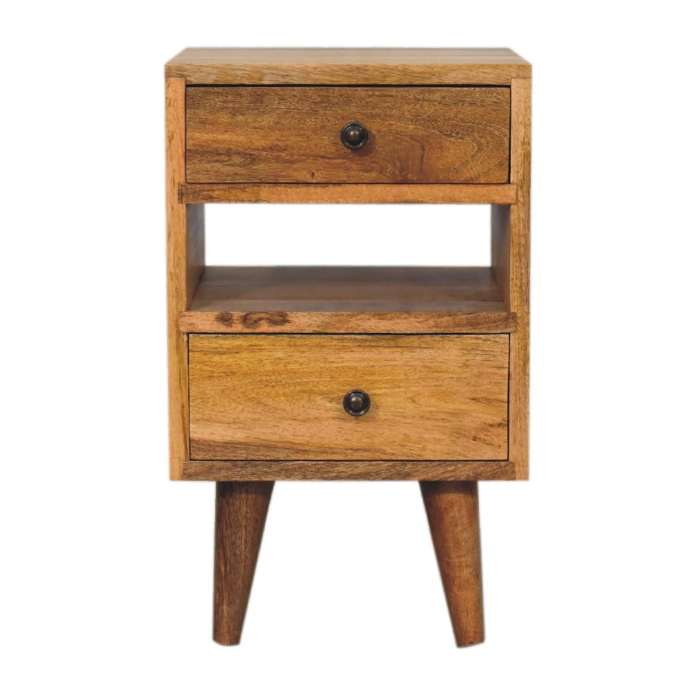 HomeRoots 20" Handcrafted Oak Solid Wood Nightstand with 2 Drawers, Open Shelf & Modern Design for Any Space 651560
