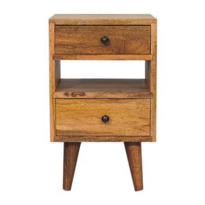 HomeRoots 20" Handcrafted Oak Solid Wood Nightstand with 2 Drawers, Open Shelf & Modern Design for Any Space 651560