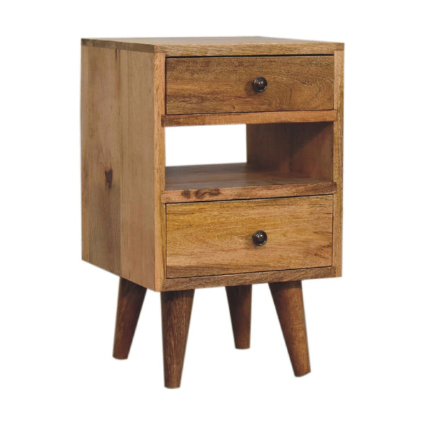 HomeRoots 20" Handcrafted Oak Solid Wood Nightstand with 2 Drawers, Open Shelf & Modern Design for Any Space 651560