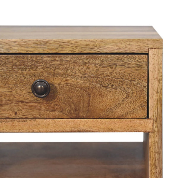 HomeRoots 20" Handcrafted Oak Solid Wood Nightstand with 2 Drawers, Open Shelf & Modern Design for Any Space 651560