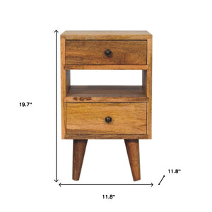 HomeRoots 20" Handcrafted Oak Solid Wood Nightstand with 2 Drawers, Open Shelf & Modern Design for Any Space 651560