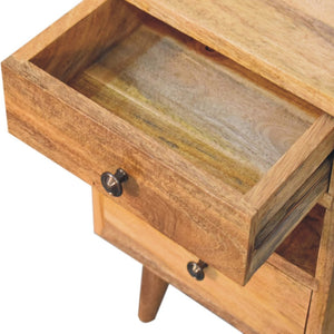 HomeRoots 20" Handcrafted Oak Solid Wood Nightstand with 2 Drawers, Open Shelf & Modern Design for Any Space 651560