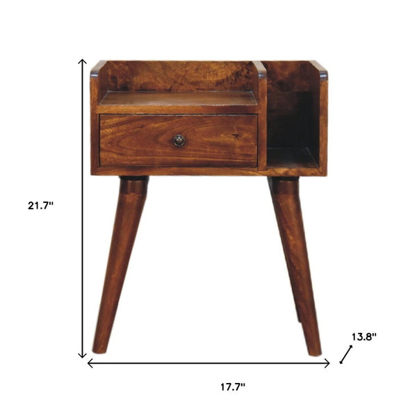 HomeRoots 22" Chestnut Solid Wood Nightstand - Handcrafted One-Drawer Table for Modern Homes & Small Spaces 651561