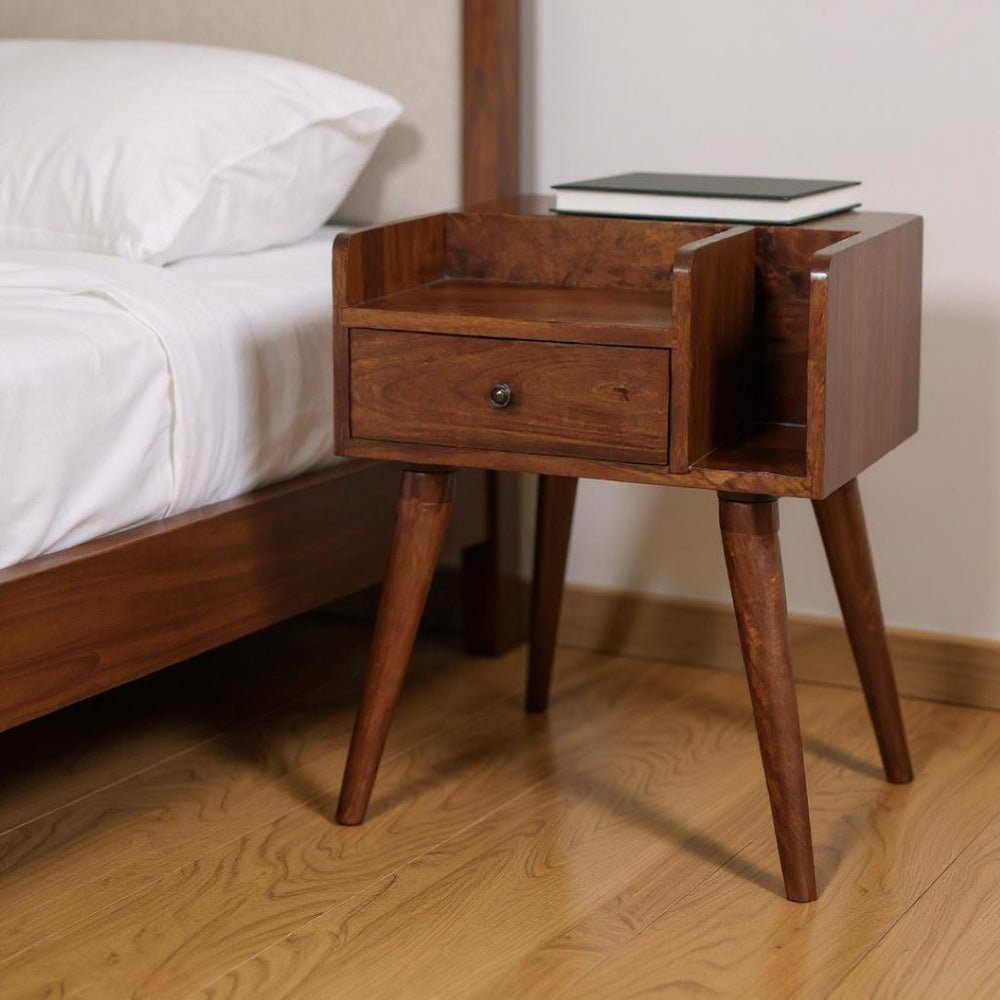 HomeRoots 22" Chestnut Solid Wood Nightstand - Handcrafted One-Drawer Table for Modern Homes & Small Spaces 651561