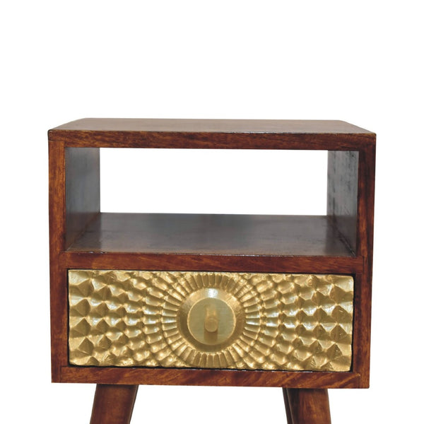 HomeRoots 23" Chestnut Solid Wood Nightstand: Modern Design with Drawer & Open Shelf for Versatile Storage Solutions 651562