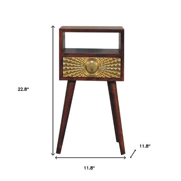 HomeRoots 23" Chestnut Solid Wood Nightstand: Modern Design with Drawer & Open Shelf for Versatile Storage Solutions 651562