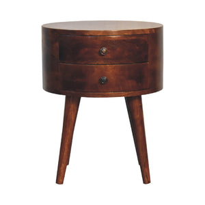 HomeRoots 20" Brown Solid Wood Round Nightstand with Two Drawers – Stylish Storage for Bedroom & Living Spaces 651563