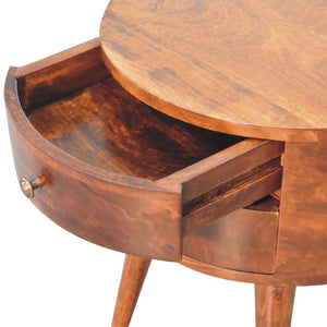 HomeRoots 20" Brown Solid Wood Round Nightstand with Two Drawers – Stylish Storage for Bedroom & Living Spaces 651563