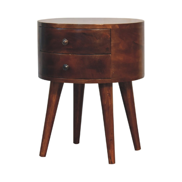 HomeRoots 20" Brown Solid Wood Round Nightstand with Two Drawers – Stylish Storage for Bedroom & Living Spaces 651563