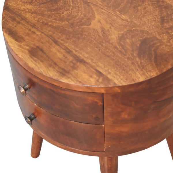HomeRoots 20" Brown Solid Wood Round Nightstand with Two Drawers – Stylish Storage for Bedroom & Living Spaces 651563