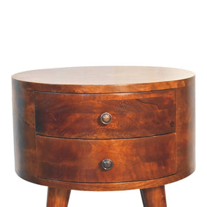 HomeRoots 20" Brown Solid Wood Round Nightstand with Two Drawers – Stylish Storage for Bedroom & Living Spaces 651563