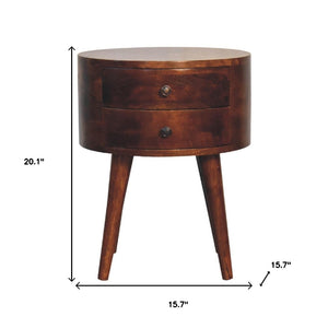 HomeRoots 20" Brown Solid Wood Round Nightstand with Two Drawers – Stylish Storage for Bedroom & Living Spaces 651563