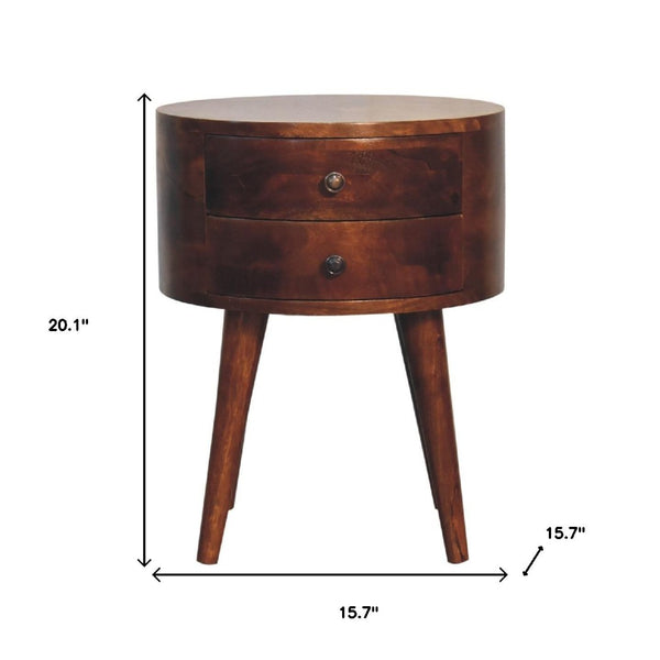 HomeRoots 20" Brown Solid Wood Round Nightstand with Two Drawers – Stylish Storage for Bedroom & Living Spaces 651563