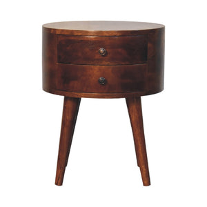 HomeRoots 20" Brown Solid Wood Round Nightstand with Two Drawers – Stylish Storage for Bedroom & Living Spaces 651563
