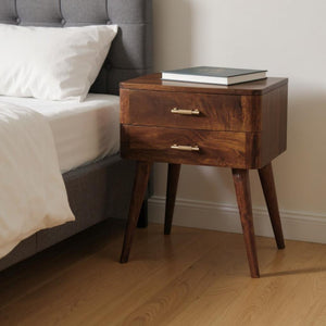 HomeRoots 23" Chestnut Solid Wood Nightstand with Two Drawers – Modern Design for Stylish Bedroom Storage Solutions 651564
