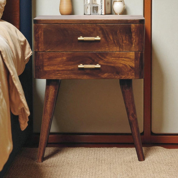 HomeRoots 23" Chestnut Solid Wood Nightstand with Two Drawers – Modern Design for Stylish Bedroom Storage Solutions 651564