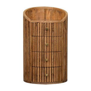 HomeRoots 26" Handcrafted Light Brown Round Nightstand with Four Drawers - Modern Ribbed Design for Style & Storage 651565