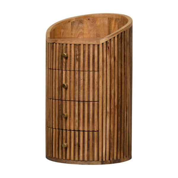 HomeRoots 26" Handcrafted Light Brown Round Nightstand with Four Drawers - Modern Ribbed Design for Style & Storage 651565