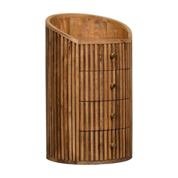 HomeRoots 26" Handcrafted Light Brown Round Nightstand with Four Drawers - Modern Ribbed Design for Style & Storage 651565