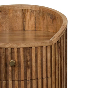 HomeRoots 26" Handcrafted Light Brown Round Nightstand with Four Drawers - Modern Ribbed Design for Style & Storage 651565