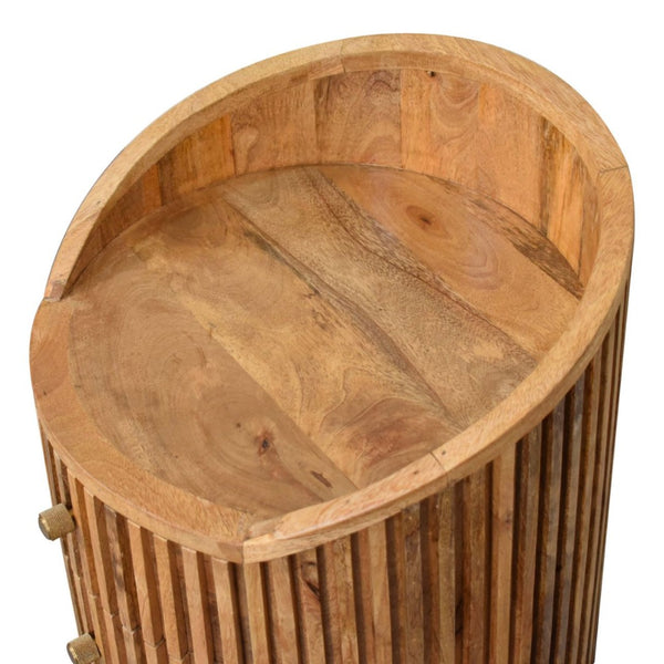 HomeRoots 26" Handcrafted Light Brown Round Nightstand with Four Drawers - Modern Ribbed Design for Style & Storage 651565