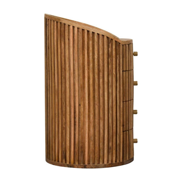 HomeRoots 26" Handcrafted Light Brown Round Nightstand with Four Drawers - Modern Ribbed Design for Style & Storage 651565