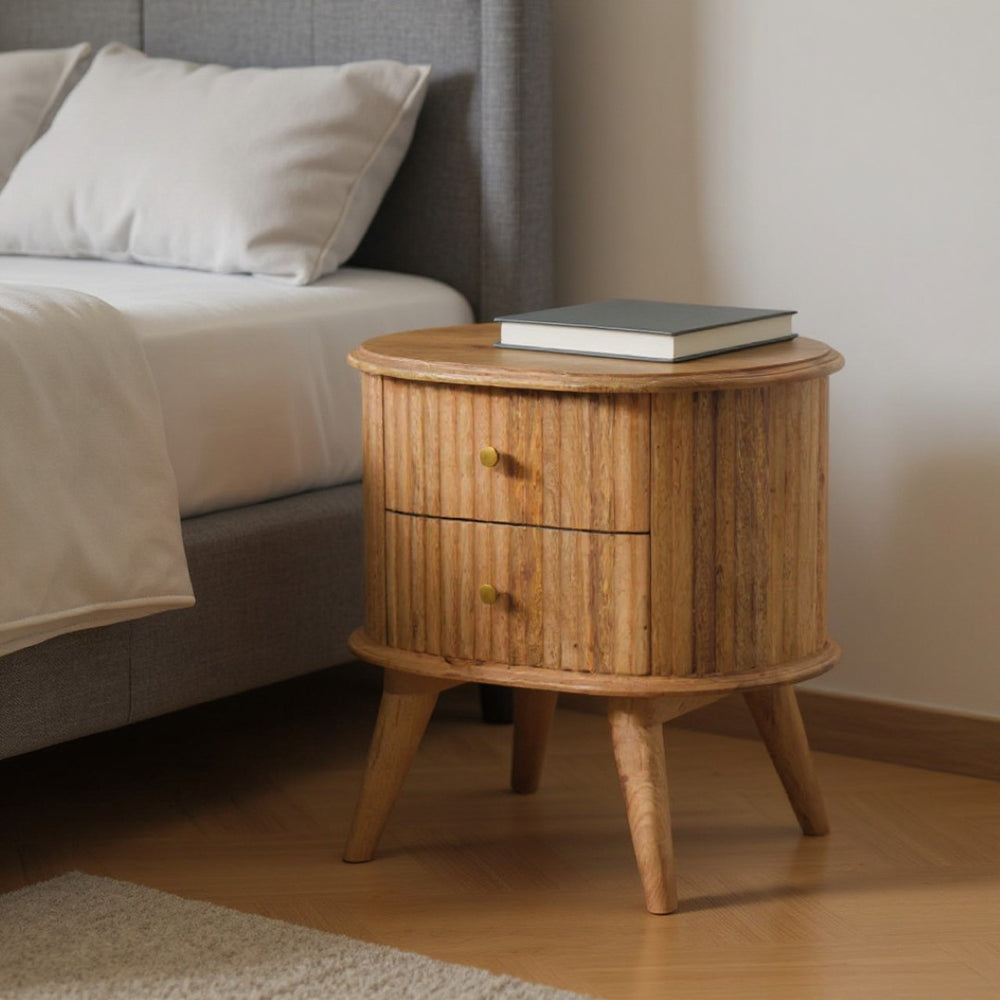 HomeRoots 20" Natural Solid Wood Nightstand with Ribbed Texture - Rustic Charm & Practical Storage Solution 651566