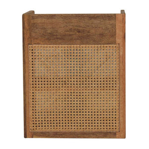 HomeRoots 23" Solid Mango Wood Nightstand with Cane Rattan Back, Drawer & Open Shelves for Stylish Storage 651567
