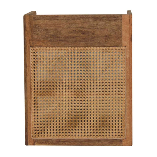 HomeRoots 23" Solid Mango Wood Nightstand with Cane Rattan Back, Drawer & Open Shelves for Stylish Storage 651567
