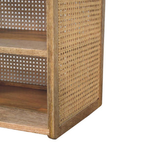HomeRoots 23" Solid Mango Wood Nightstand with Cane Rattan Back, Drawer & Open Shelves for Stylish Storage 651567