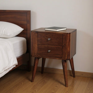 HomeRoots 24" Elegant Chestnut Solid Mango Wood Nightstand with Two Drawers for Stylish Bedroom Storage 651568