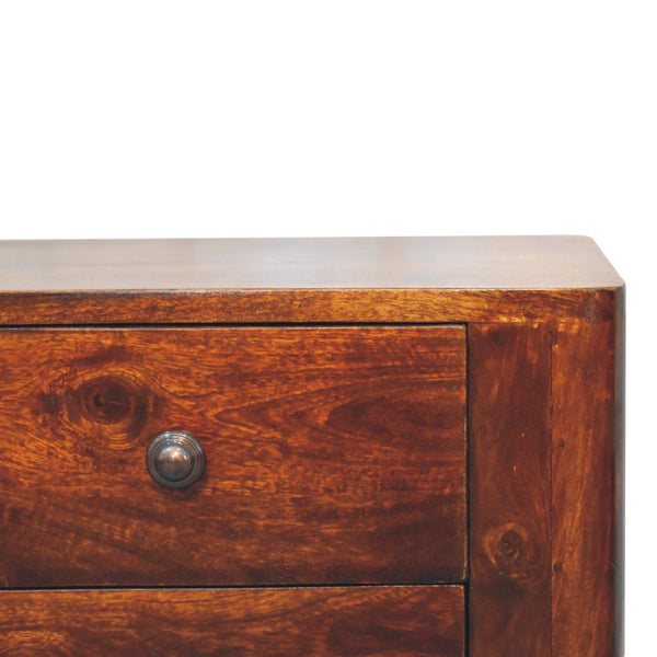 HomeRoots 24" Elegant Chestnut Solid Mango Wood Nightstand with Two Drawers for Stylish Bedroom Storage 651568