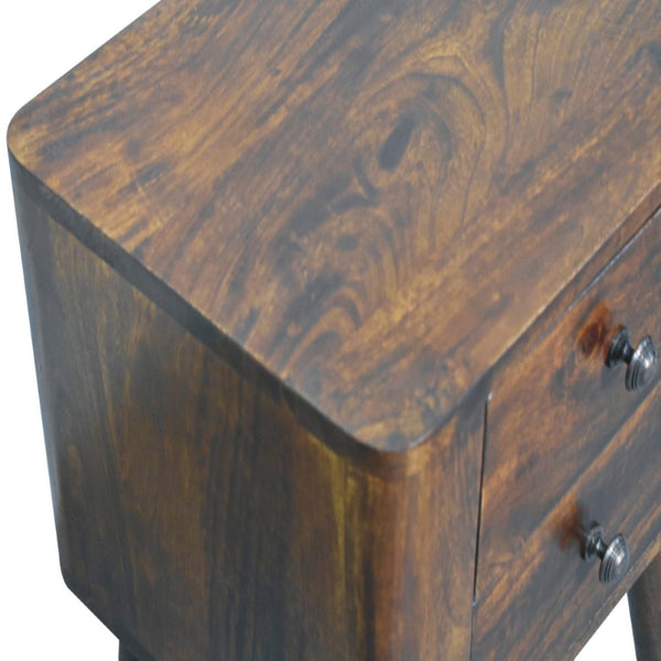 HomeRoots 24" Elegant Chestnut Solid Mango Wood Nightstand with Two Drawers for Stylish Bedroom Storage 651568