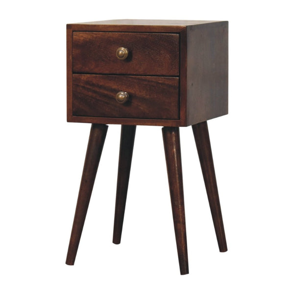 HomeRoots 22" Walnut Solid Wood Nightstand - Mid-Century Modern Design with Two Drawers for Smart Storage 651569