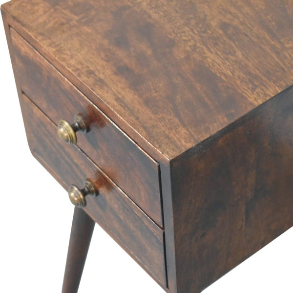 HomeRoots 22" Walnut Solid Wood Nightstand - Mid-Century Modern Design with Two Drawers for Smart Storage 651569